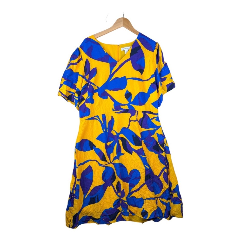 Liz Claiborne Leaf/Floral Print Short Sleeve Dress size‎ 18 Marigold/Blue